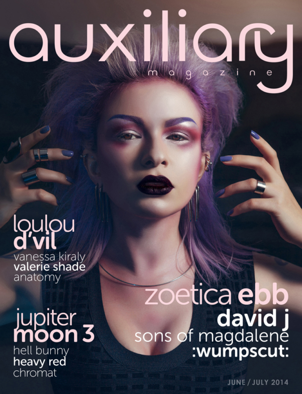 Zoetica Ebb in the cover of Auxiliary Magazine, Issue 34.